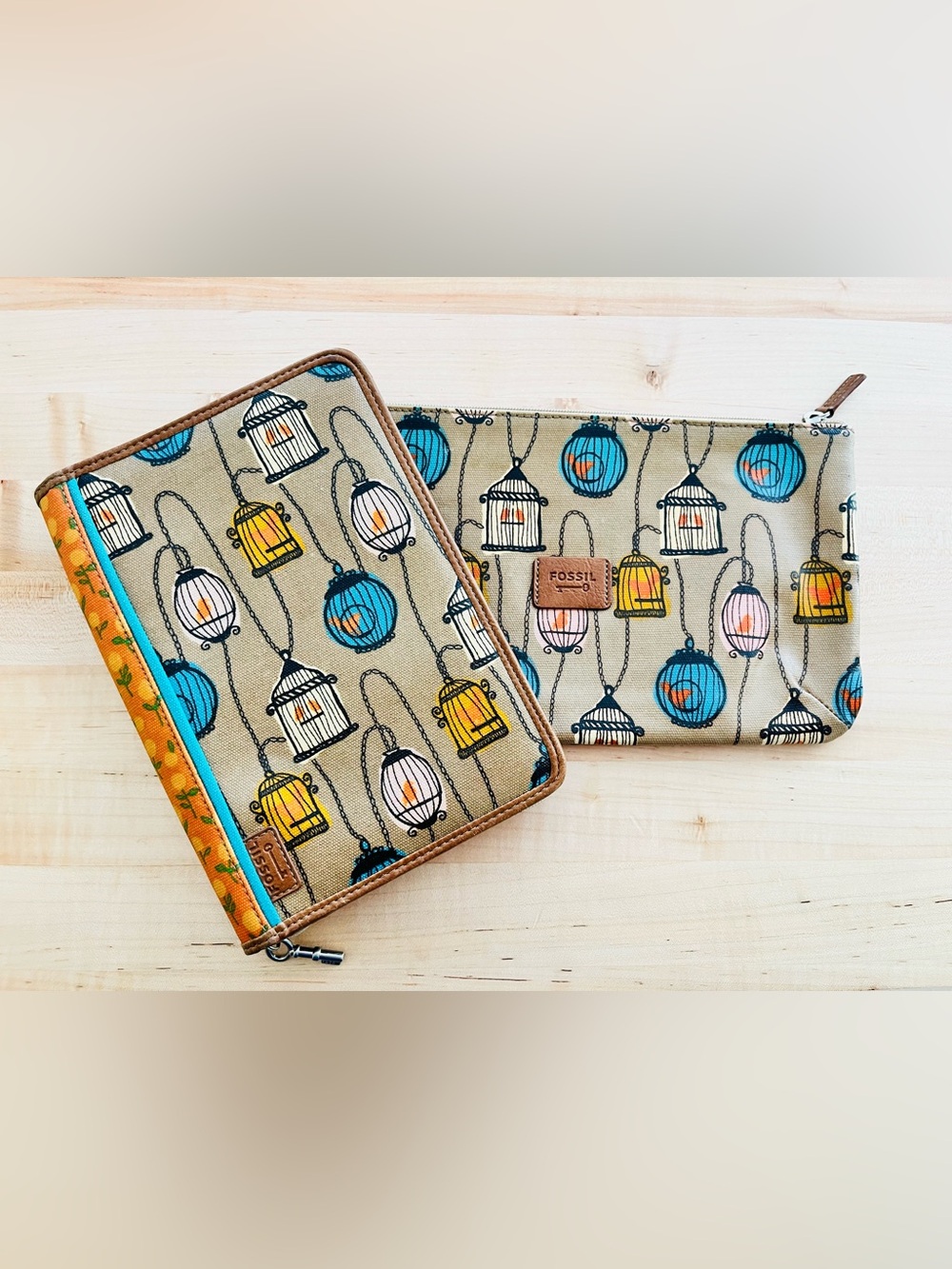 Fossil Key-Per Vintage Set of Birdcage Organizer and Pencil Case/Clutch